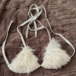 iHeartRaves White Faux Fur Swim Bra